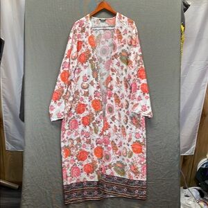 Feitong‎ orange and Pink Oversized Tunic kimono with Notched Collar